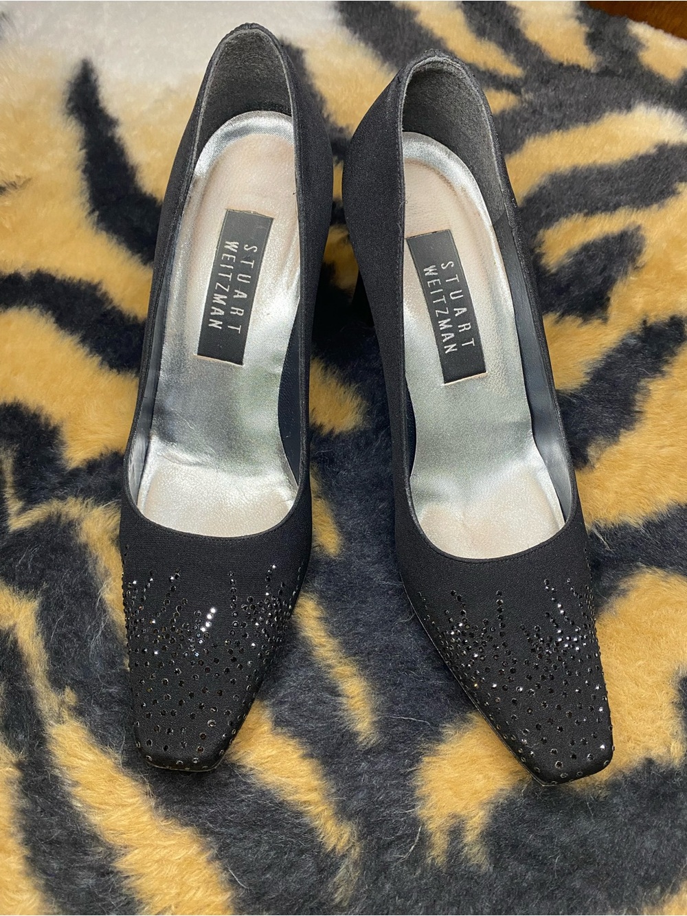 Stuart Weitzman Black Crystal-Embellished Pumps